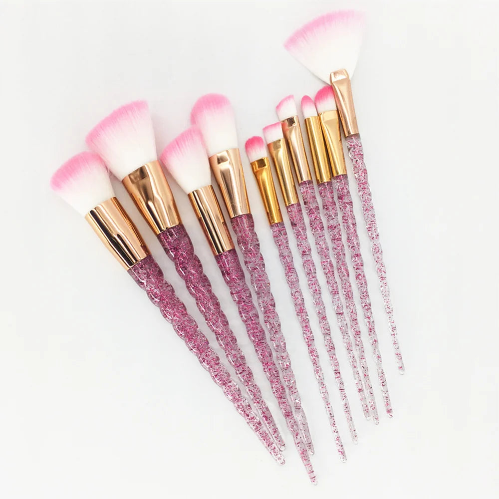 10pcs Unicorn Makeup Brushes Set Diamond Crystal Handle Blending Foundation Powder Eyeshadow Eyebrow Brush Beauty Make Up Tools