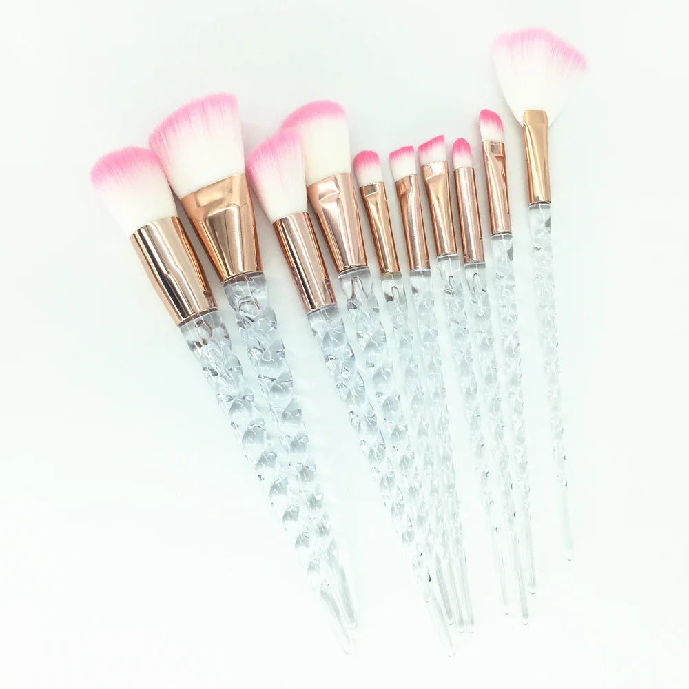 10pcs Unicorn Makeup Brushes Set Diamond Crystal Handle Blending Foundation Powder Eyeshadow Eyebrow Brush Beauty Make Up Tools